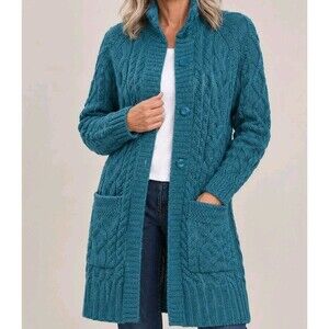WoolOvers 100% Wool Aran Cable Knit Coatigan